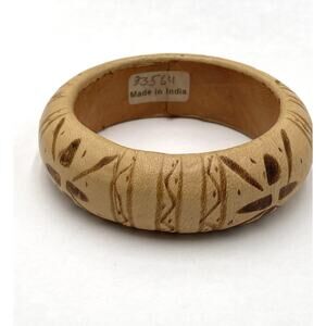 Bracelet 8.25” Leather Wide Bangle India Beige Burned In Design